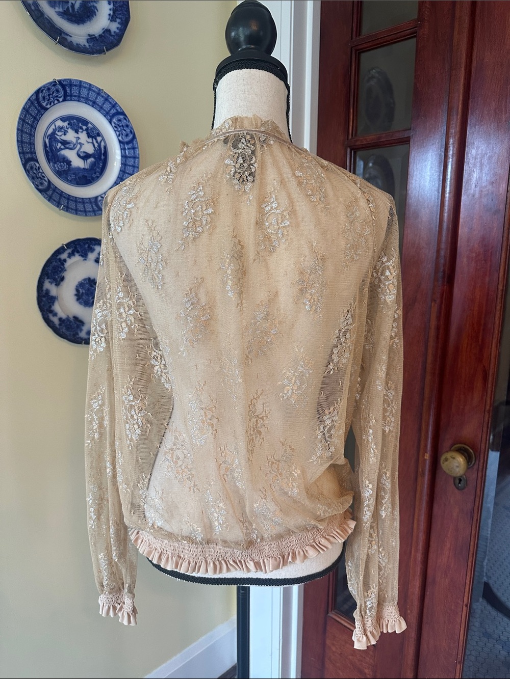 Lane Bryant | Metallic Floral Sheer Lace Blouse, Size 18/20 - Picture 5 of 8